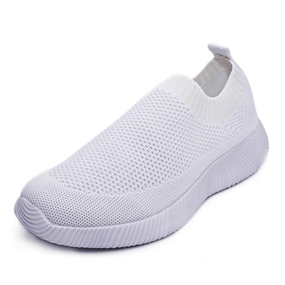 Breathable Spring Women Flat Shoes, Knitted Sock Sneakers, Lightweight Slip-On Casual Walking Sneakers for Women