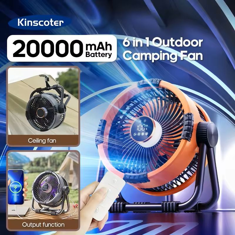 6 in 1 Camping Fan with LED Light Rechargeable Outdoor Air Circulator