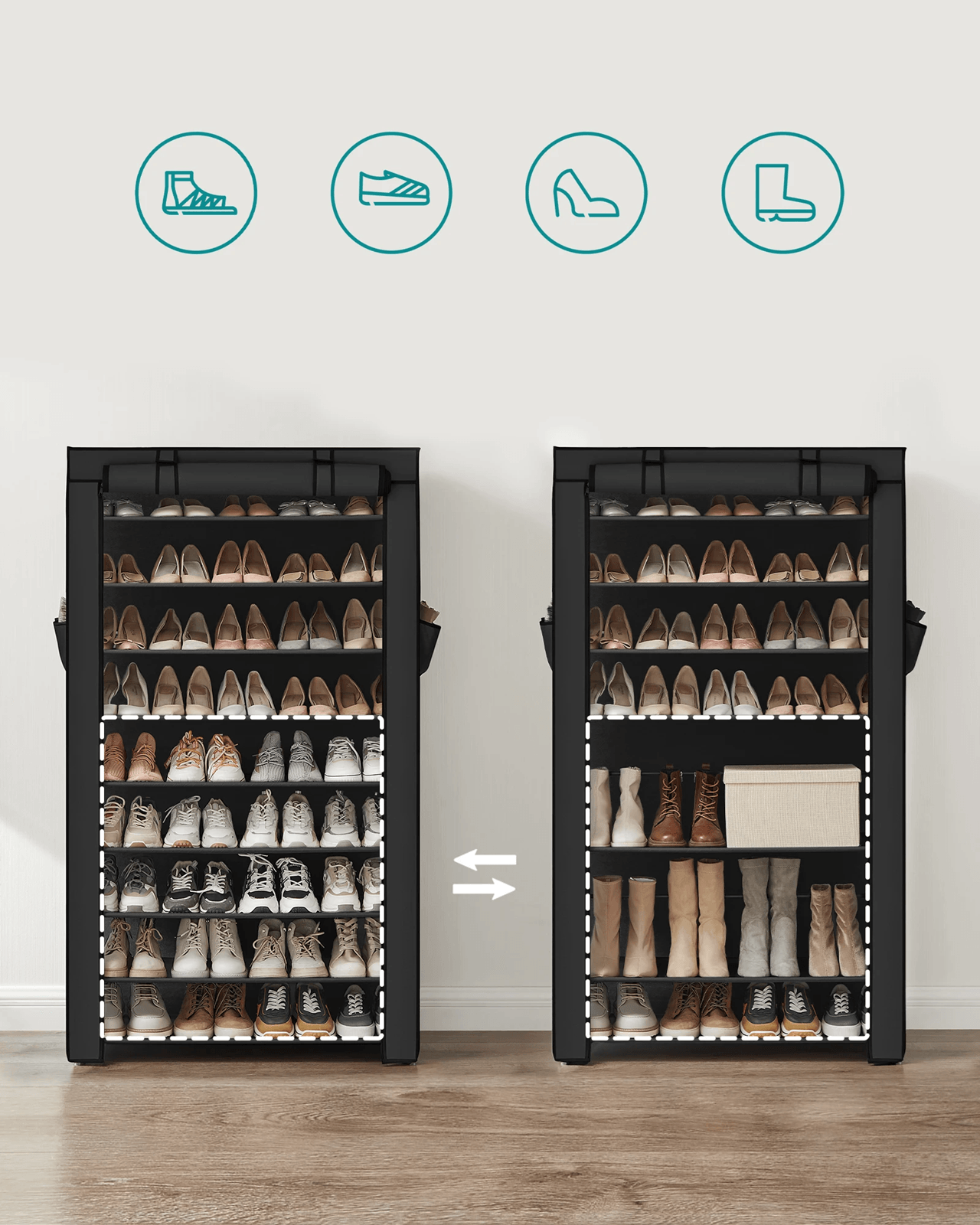 Songmics 9 Tier Shoe Rack With Dustproof Cover For Entryway Shoe Storage And Organization 1