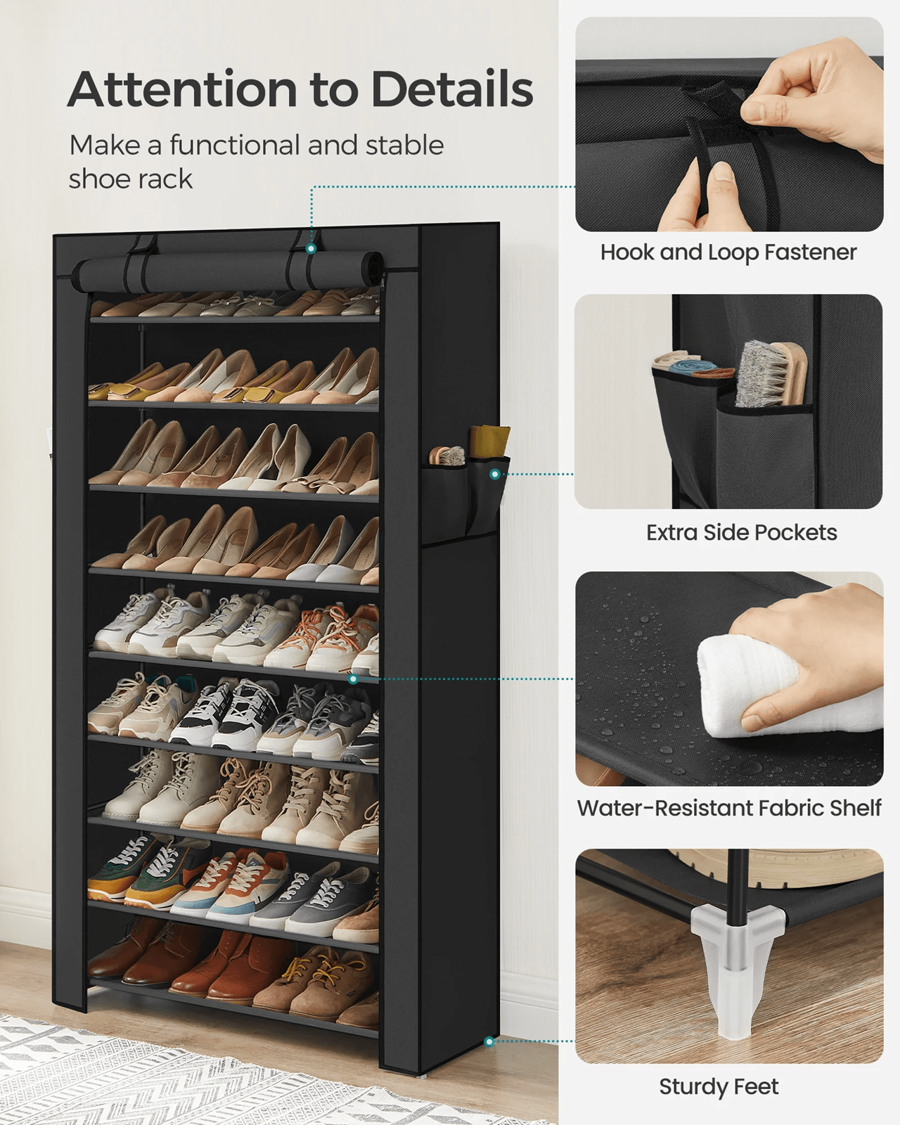 Songmics 9 Tier Shoe Rack With Dustproof Cover For Entryway Shoe Storage And Organization 2