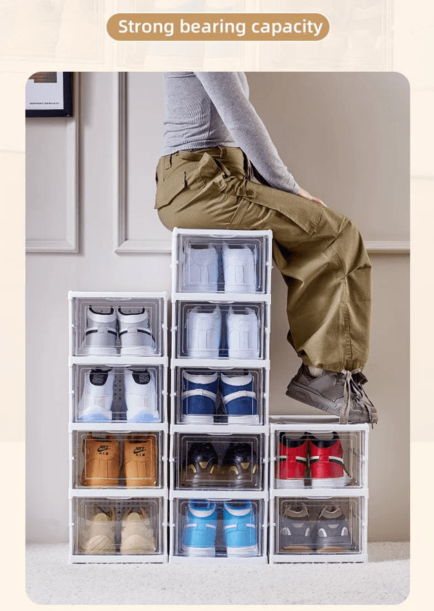 6 Layer Stackable Shoe Storage Box With Transparent Doors For Sneaker And High Top Organization 1