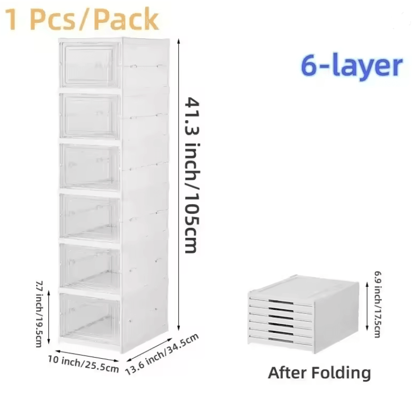 6 Layer Stackable Shoe Storage Box With Transparent Doors For Sneaker And High Top Organization 3