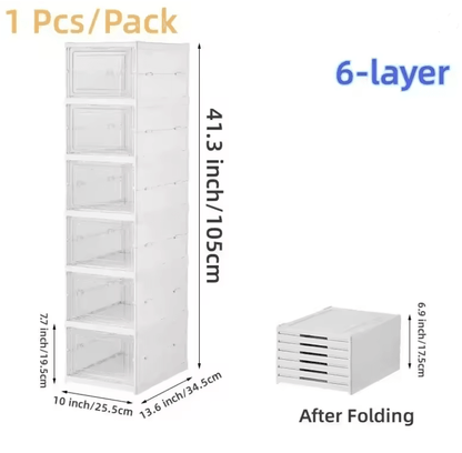 6 Layer Stackable Shoe Storage Box With Transparent Doors For Sneaker And High Top Organization 3