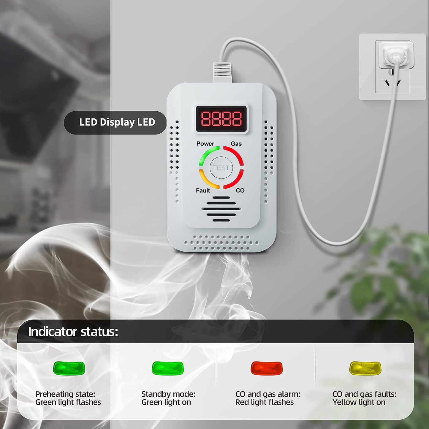 2 in1 CO and Natural Gas Leak Detector Alarm, Carbon Monoxide & Combustible Gas Monitor for Methane, LPG, LNG, Propane