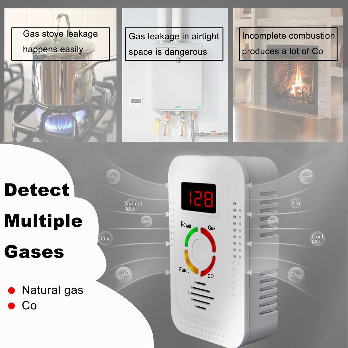2 In1 CO And Natural Gas Leak Detector Alarm Carbon Monoxide  Combustible Gas Monitor For Methane L 4