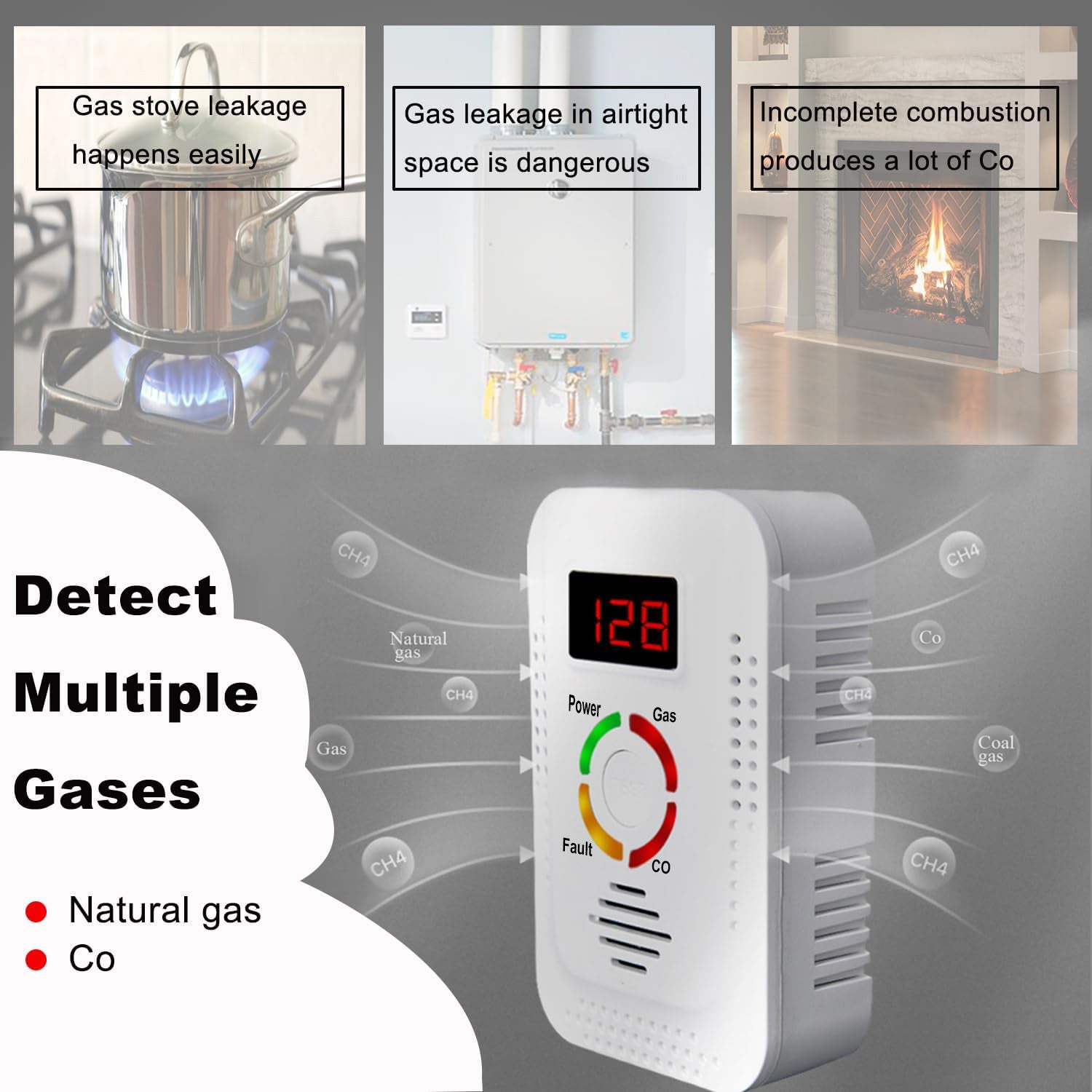 2 In1 CO And Natural Gas Leak Detector Alarm Carbon Monoxide  Combustible Gas Monitor For Methane L 4