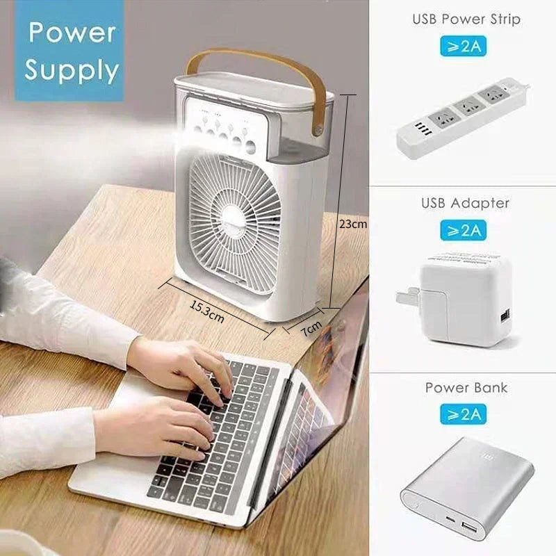 Portable 3-in-1 Household Air Cooler Fan with LED Night Light, USB Mini Air Conditioner & Humidifier for Home, Office