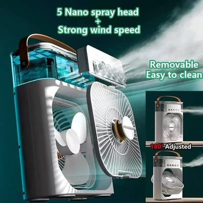 Portable 3-in-1 Household Air Cooler Fan with LED Night Light, USB Mini Air Conditioner & Humidifier for Home, Office
