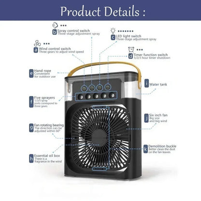 Portable 3-in-1 Household Air Cooler Fan with LED Night Light, USB Mini Air Conditioner & Humidifier for Home, Office