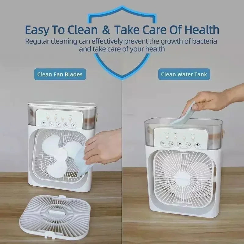 Portable 3-in-1 Household Air Cooler Fan with LED Night Light, USB Mini Air Conditioner & Humidifier for Home, Office
