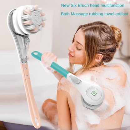 Electric Bath Brush Shower Cleaning Body Massage Brush Multifunctional Brush Spa Waterproof IPX7 Long Handle Back Brush