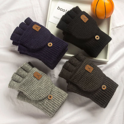 Winter Knitted Fingerless Gloves for Men & Women Thicken Warm Half Finger Touchscreen Student Gloves for Typing, Driving