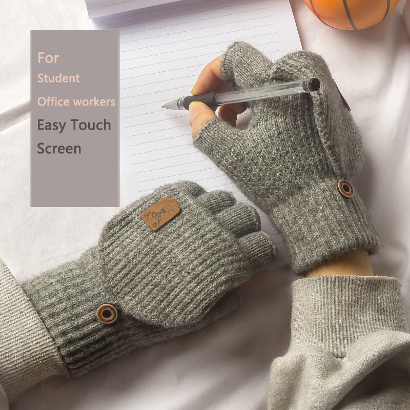 Winter Knitted Fingerless Gloves for Men & Women Thicken Warm Half Finger Touchscreen Student Gloves for Typing, Driving