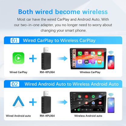 Wireless CarPlay Android Auto Adapter, Convert OEM Wired to Wireless, USB Plug & Play for Factory Car Stereo System