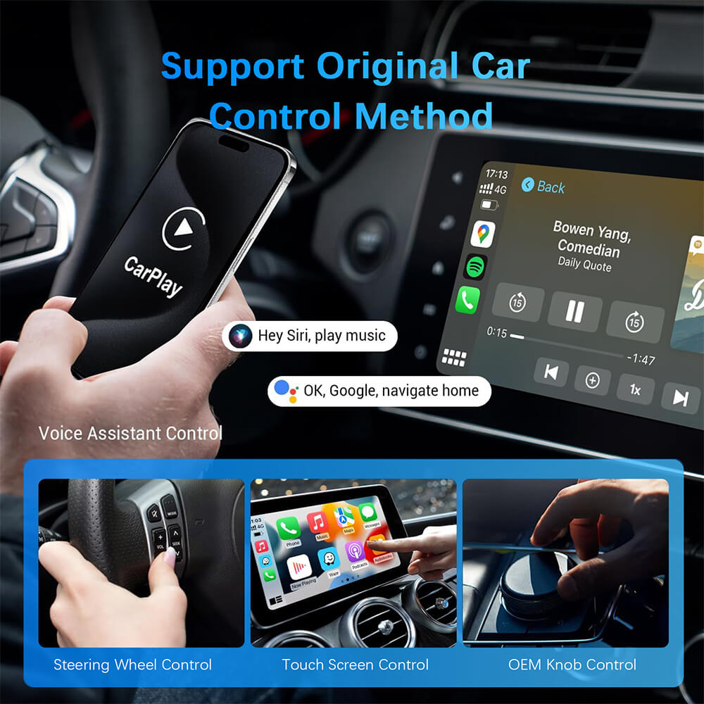 Wireless CarPlay Android Auto Adapter, Convert OEM Wired to Wireless, USB Plug & Play for Factory Car Stereo System