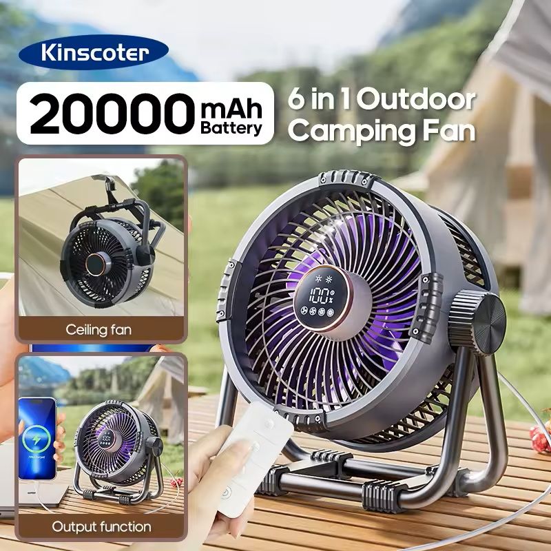 6 in 1 Camping Fan with 20000mAh Battery LED Light and Hook