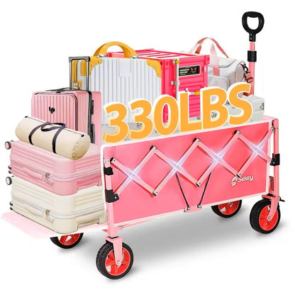 52 Inch Folding Utility Wagon Cart Heavy Duty Collapsible with 330 lb Capacity