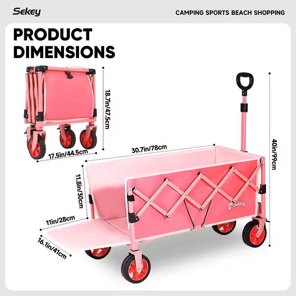 52 Inch Folding Utility Wagon Cart Heavy Duty Collapsible With 330 Lb Capacity 2