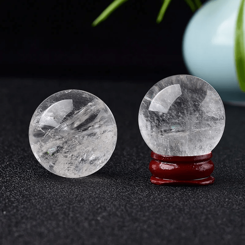 Natural Clear Quartz Crystal Ball  2832mm Healing Stone With Wooden Stand For Meditation  Home Deco 2