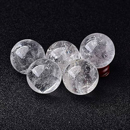 Natural Clear Quartz Crystal Ball  2832mm Healing Stone With Wooden Stand For Meditation  Home Deco 3