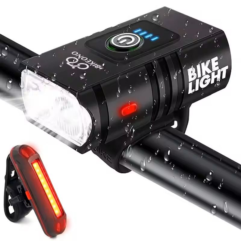 USB Rechargeable Bike Light Set Front LED Headlight and Taillight