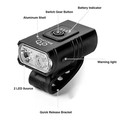 USB Rechargeable Bike Light Set Front LED Headlight And Taillight 3