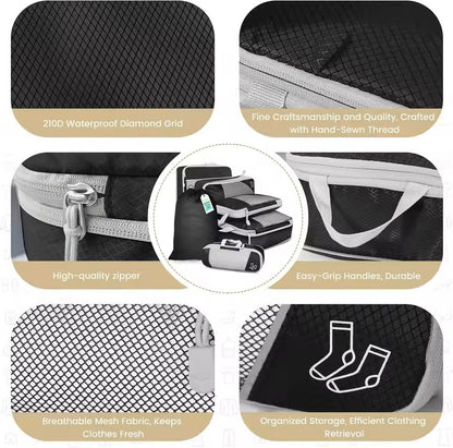 6 Piece Travel Packing Cubes Set With Shoe Bag And Mesh Windows 1