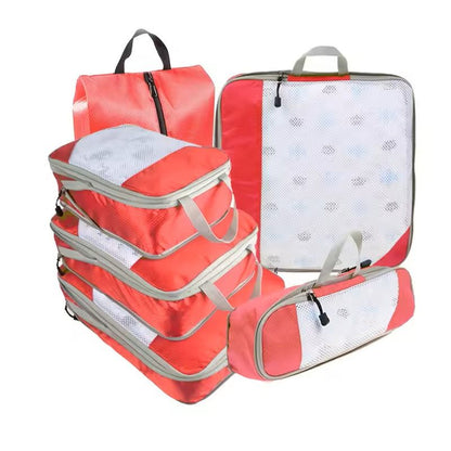6 Piece Travel Packing Cubes Set With Shoe Bag And Mesh Windows 8