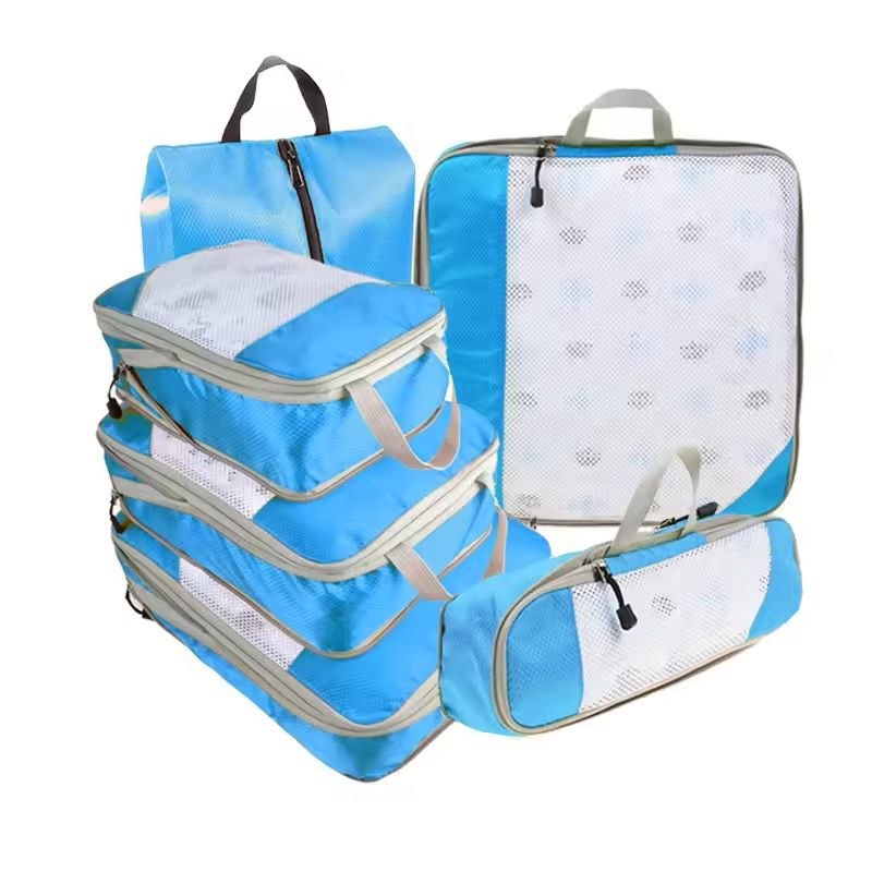 6 Piece Travel Packing Cubes Set With Shoe Bag And Mesh Windows 13