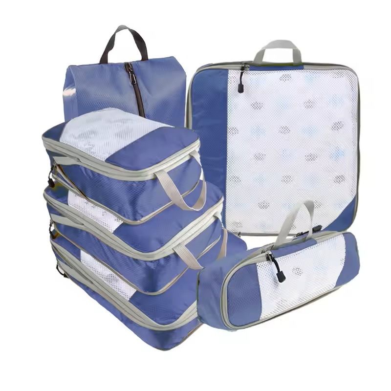 6 Piece Travel Packing Cubes Set With Shoe Bag And Mesh Windows 14