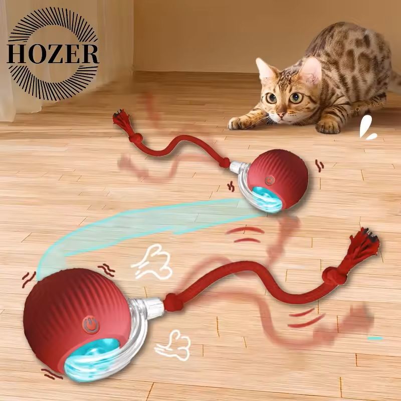 Interactive Cat Ball Toy Rechargeable Smart Rolling with Faux Tail