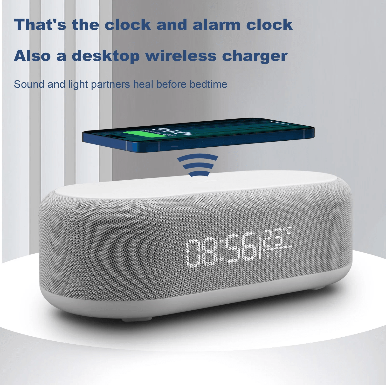 AllinOne Wireless Charger Alarm Clock With LED Display  Thermometer  15W Fast Charging Station For
