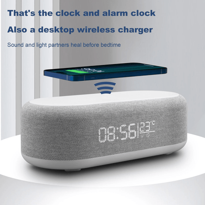 AllinOne Wireless Charger Alarm Clock With LED Display  Thermometer  15W Fast Charging Station For