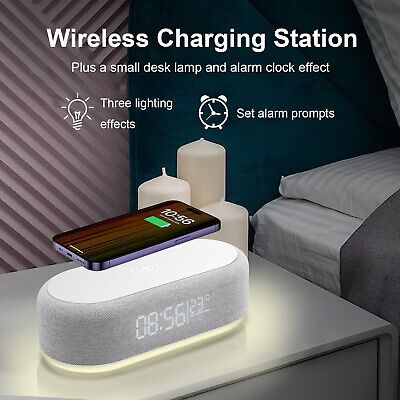 AllinOne Wireless Charger Alarm Clock With LED Display  Thermometer  15W Fast Charging Station For