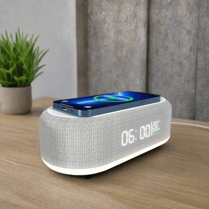 AllinOne Wireless Charger Alarm Clock With LED Display  Thermometer  15W Fast Charging Station For