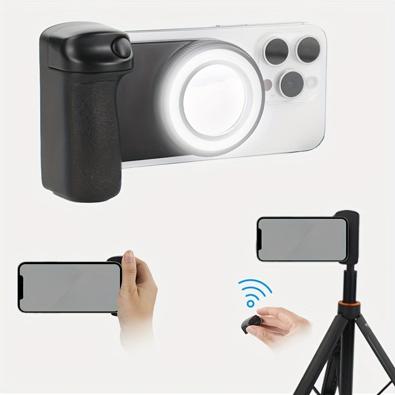MagSafe Smartphone Camera Shutter Grip Bluetooth Selfie Handle Stabilizer with Fill Light for iPhone Android Photography
