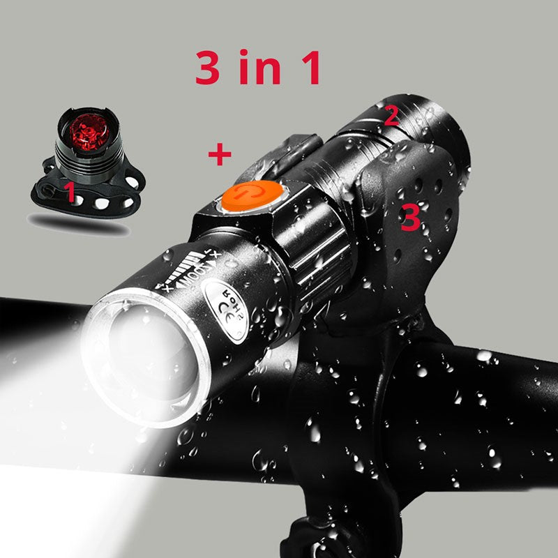 Lumen Bike Light Set USB Rechargeable LED Waterproof Super Bright Zoom Headlight Rear Light for MTB Road Bicycle