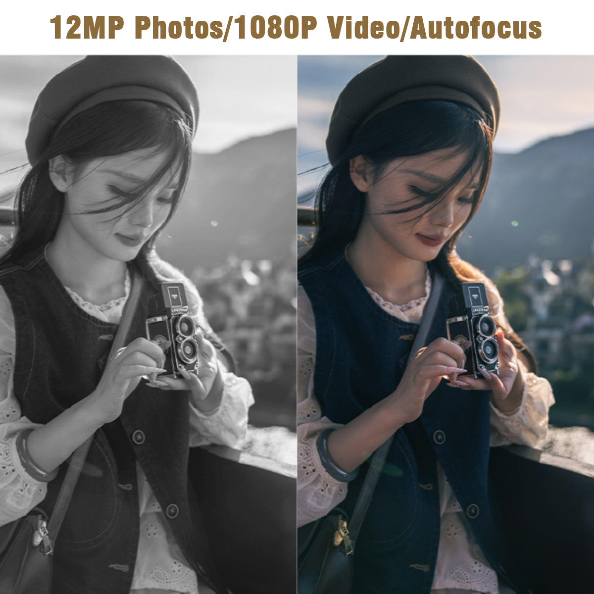 Retro Mini Digital Camera 12MP HD Autofocus with 1080P Video, Portable Vintage Vlogging Camera for Kids & Adults