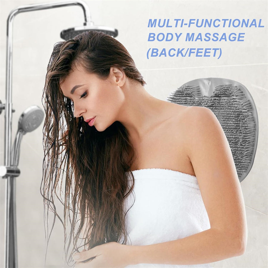 Wall Mounted Shower Foot Scrubber Mat & Back Washer, Exfoliating Bath Wash Pad with Slip-Resistant Suction Cups for Men