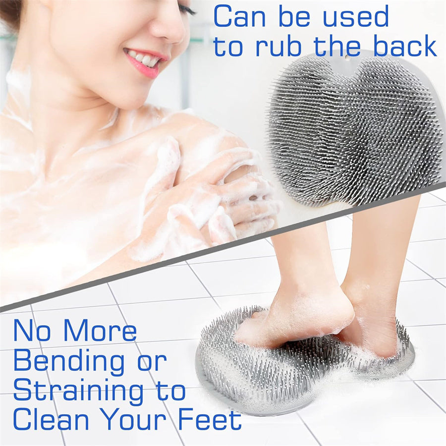 Wall Mounted Shower Foot Scrubber Mat & Back Washer, Exfoliating Bath Wash Pad with Slip-Resistant Suction Cups for Men