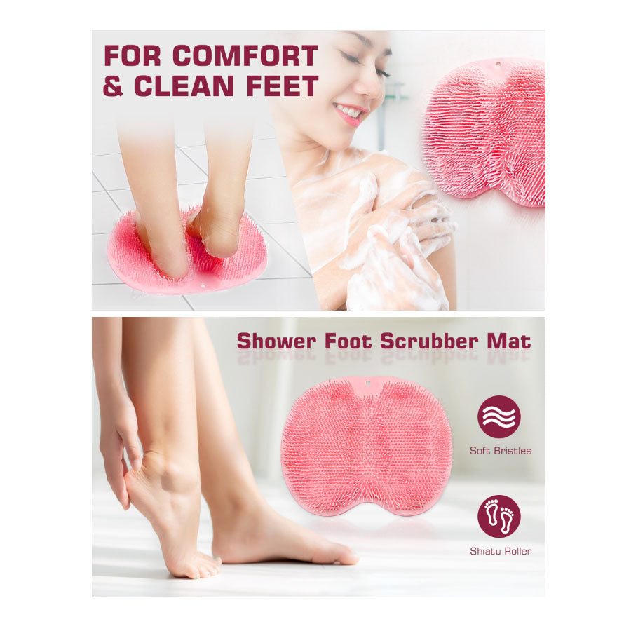 Wall Mounted Shower Foot Scrubber Mat & Back Washer, Exfoliating Bath Wash Pad with Slip-Resistant Suction Cups for Men