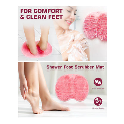 Wall Mounted Shower Foot Scrubber Mat & Back Washer, Exfoliating Bath Wash Pad with Slip-Resistant Suction Cups for Men