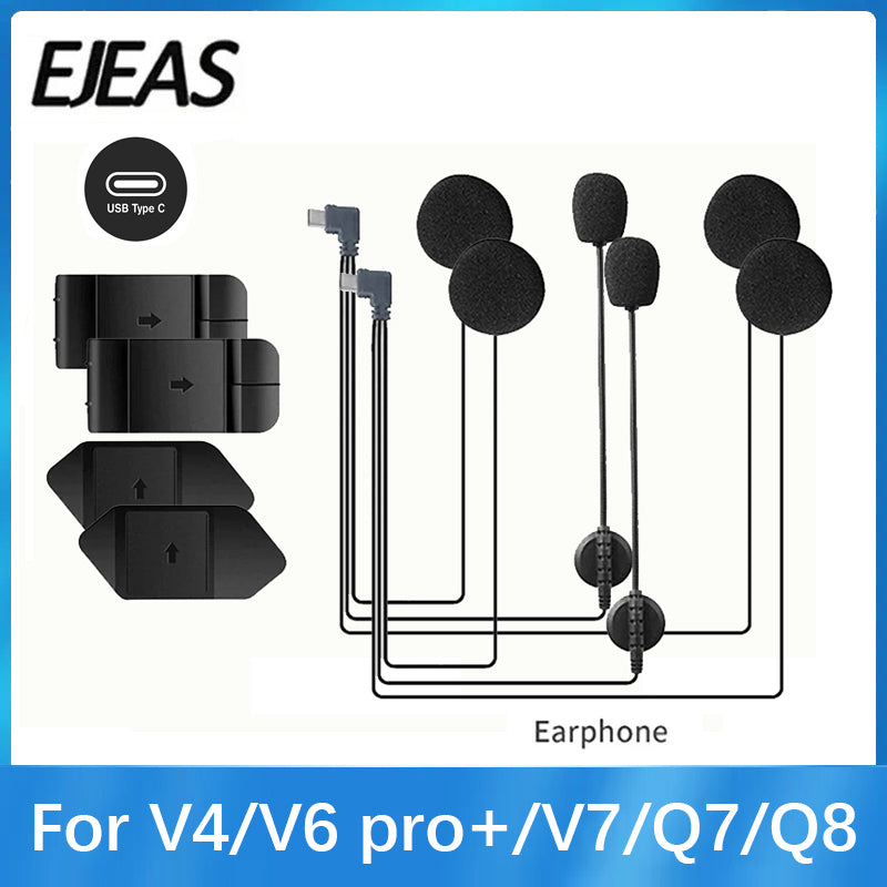 Motorcycle Helmet Headset Type-C Earphone for V4PLUS V6 PRO, With Speaker Mic, Optional Clip & Mount Base
