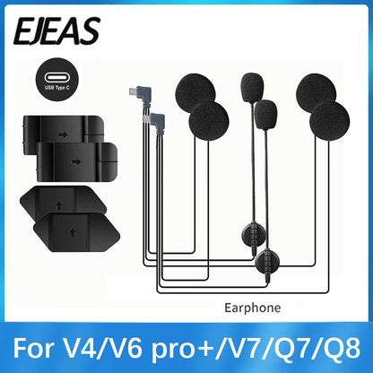 Motorcycle Helmet Headset Type-C Earphone for V4PLUS V6 PRO, With Speaker Mic, Optional Clip & Mount Base