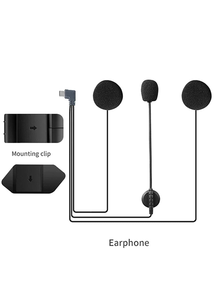 Motorcycle Helmet Headset Type-C Earphone for V4PLUS V6 PRO, With Speaker Mic, Optional Clip & Mount Base