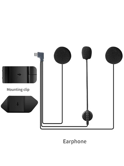 Motorcycle Helmet Headset Type-C Earphone for V4PLUS V6 PRO, With Speaker Mic, Optional Clip & Mount Base