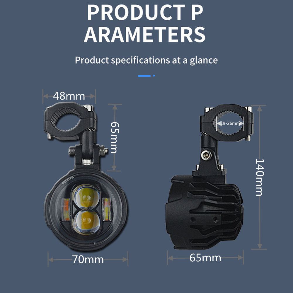 Motorcycle LED Fog Lights Pair, Dual Color Auxiliary Driving Spotlight Headlamp Flasher Farol Moto Light for Riding