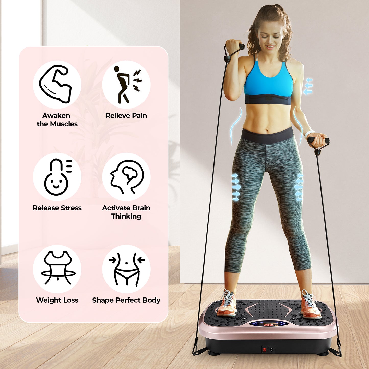 Home Training Equipment Vibration Plate Exercise Machine With Loop Bands Whole Body Workout Fitness