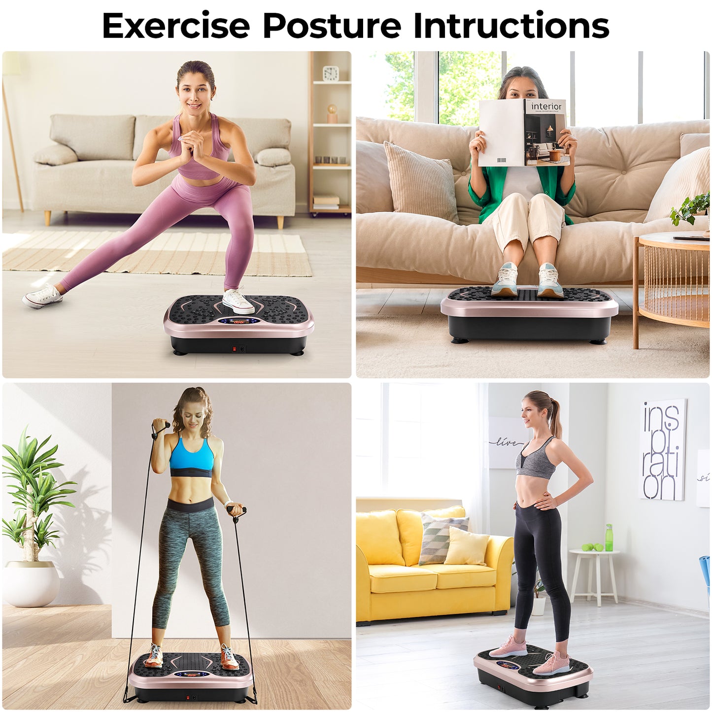 Home Training Equipment Vibration Plate Exercise Machine With Loop Bands Whole Body Workout Fitness