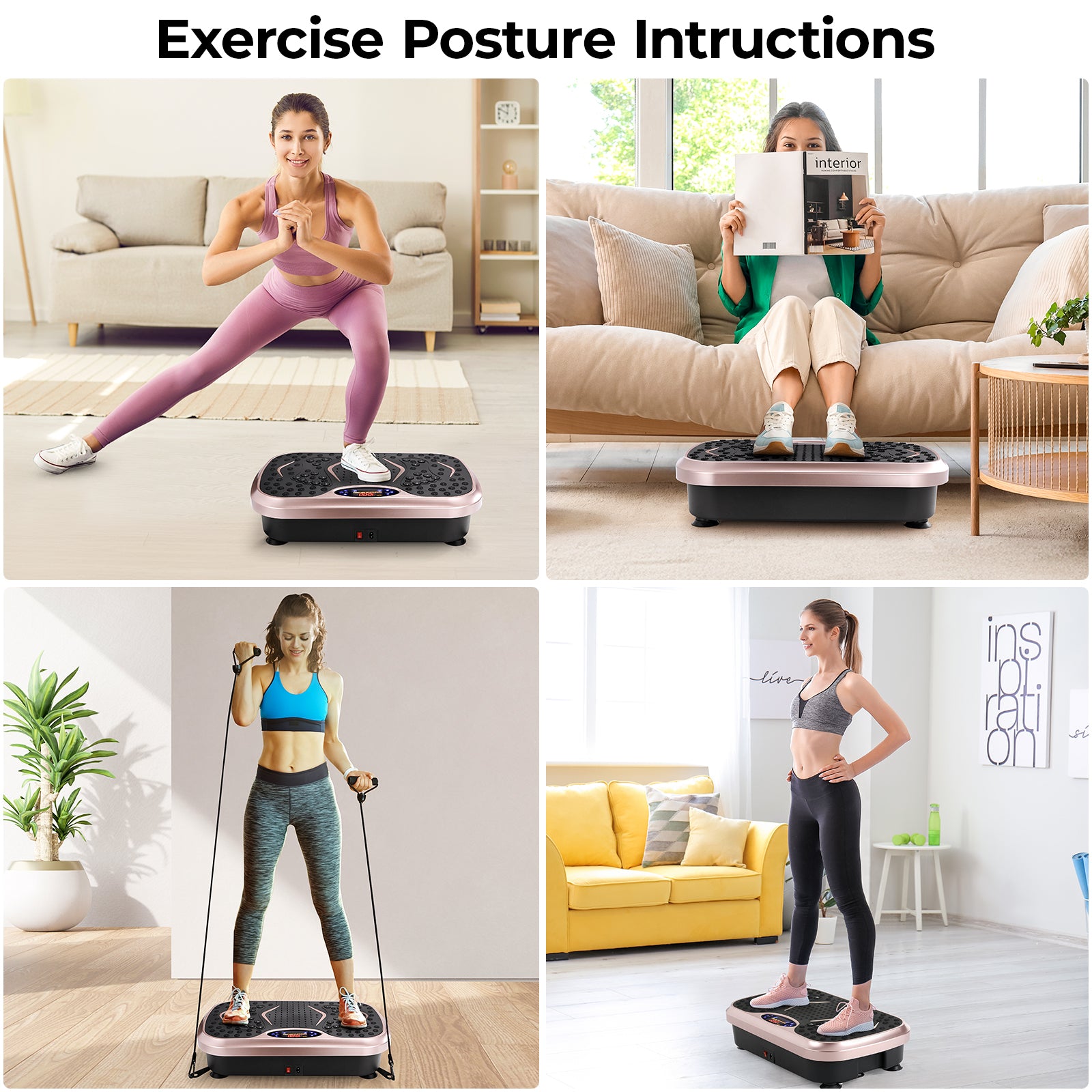 Home Training Equipment Vibration Plate Exercise Machine With Loop Bands Whole Body Workout Fitness